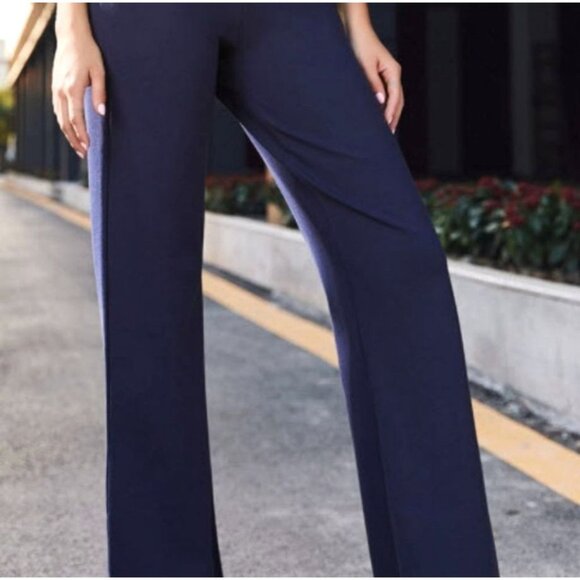 NWT Suzanne Betro Navy Button-Accent High-Waist Wide-Leg Pants 3X - Picture 3 of 9